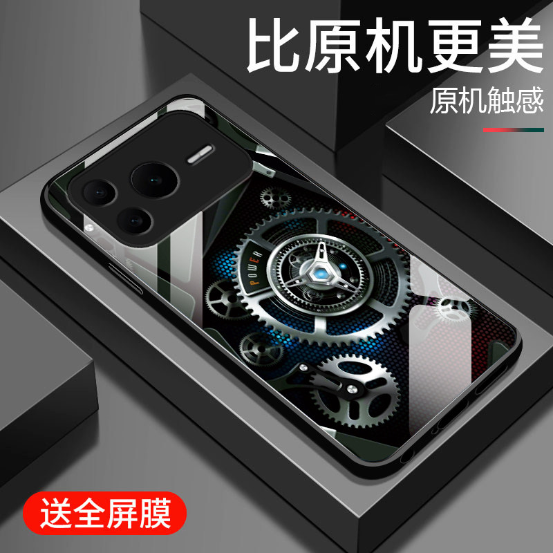 适用荣耀Power2手机壳新款power钢化玻璃镜面保护套华为honor镜头全包防摔硬壳SER-AN00男士创意时尚卡通齿轮