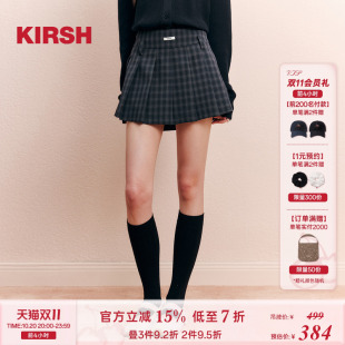 樱桃KIRSH韩系格纹百褶A字短裙女秋季 青春学院风百搭显瘦半裙 新款
