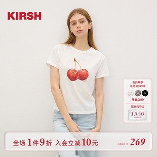 甜美正肩上衣 樱桃KIRSH 韩系简约樱桃印花短袖 T恤女夏季 2025新款