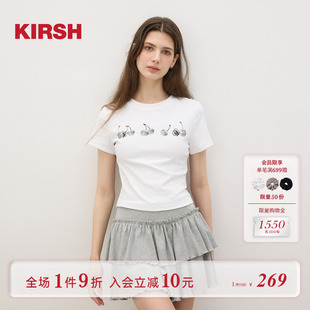 韩版 气印花短款 T恤女2025夏季 显瘦圆领上衣 修身 经典 樱桃KIRSH 元