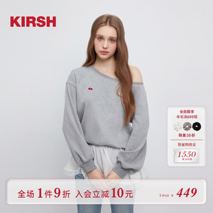 韓系斜肩寬松灰色衛(wèi)衣25春夏休閑女上衣 櫻桃KIRSH 宋祖兒同款