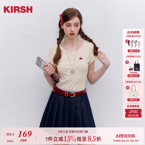 樱桃KIRSH经典刺绣修身短袖T恤