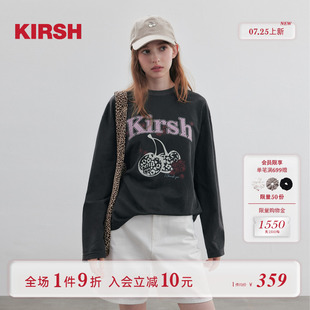 樱桃KIRSH 上衣 韩系斑驳豹纹印花T恤女秋新款 宽松甜美圆领长袖