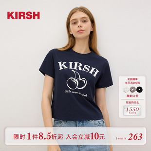 甜美百搭上衣 樱桃KIRSH 韩系樱桃印花正肩短袖 T恤女夏季 2025新款