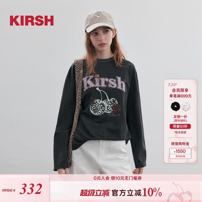 KIRSH韩系宽松印花圆领长袖T恤
