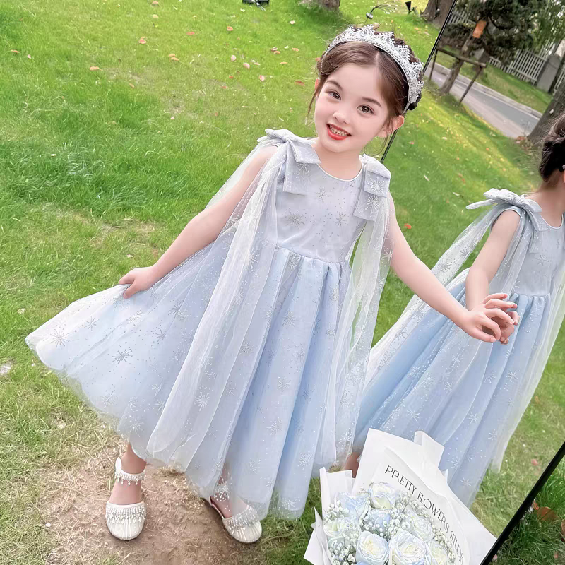 3-10岁女童爱沙公主裙夏季新款5岁小女孩儿童艾莎生日礼服连衣裙