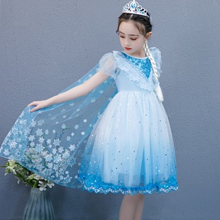 礼服儿童夏季 新款 蓝色连衣裙子 12岁女童冰雪奇缘爱莎公主裙夏装