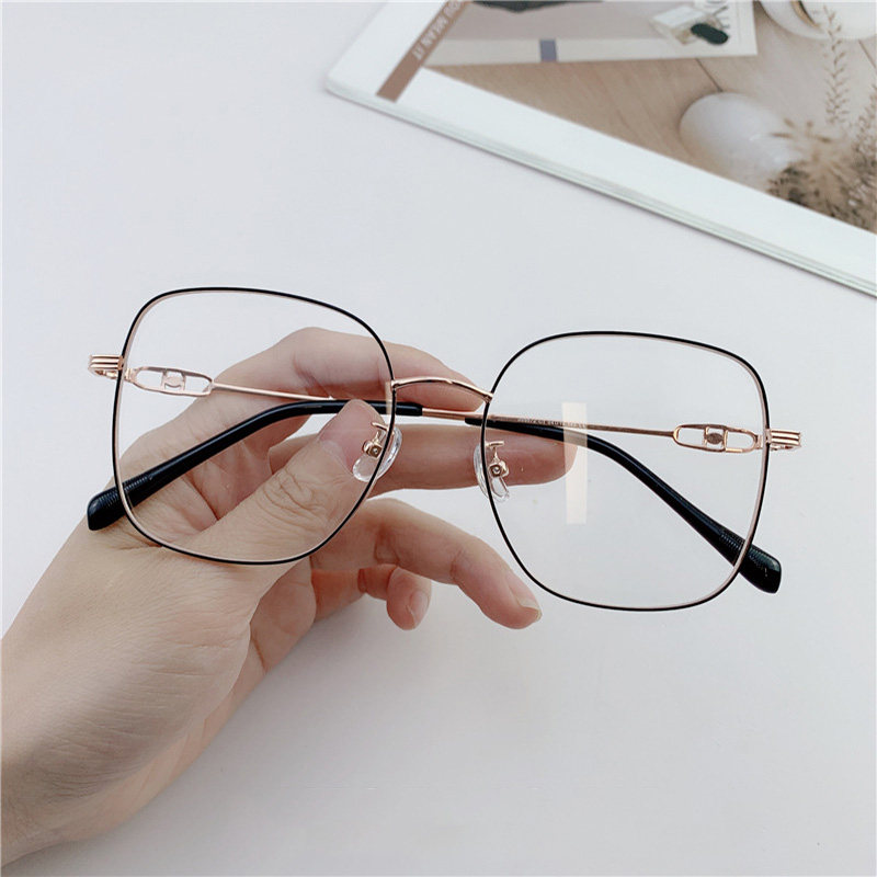 金属方框男近视架女防蓝光眼镜框复古文艺眼镜架可配度数黑框金色
