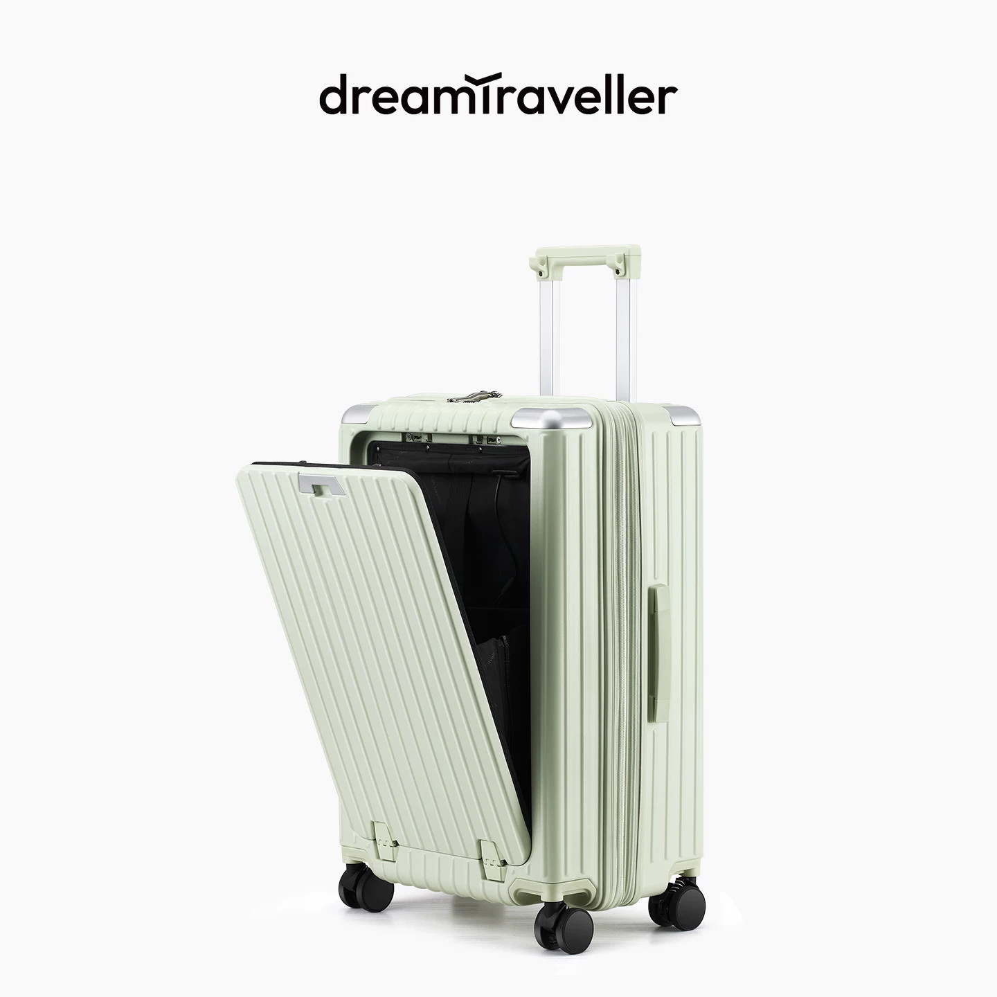 梦旅者前开口行李箱多功能拉链拉杆箱万向轮大容量旅行箱皮箱男女