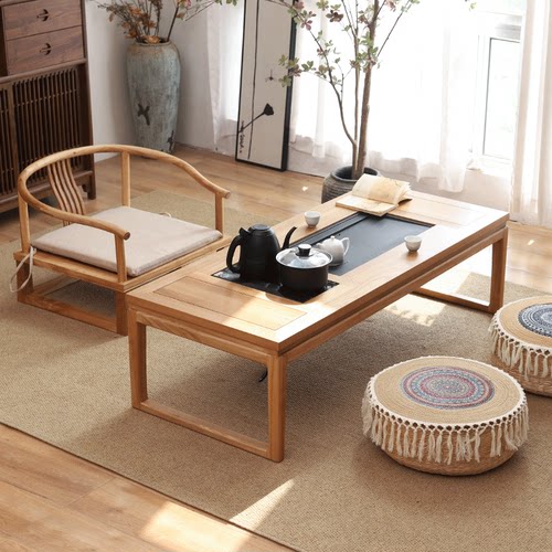 榆木日式榻榻米禅意茶几桌椅组合