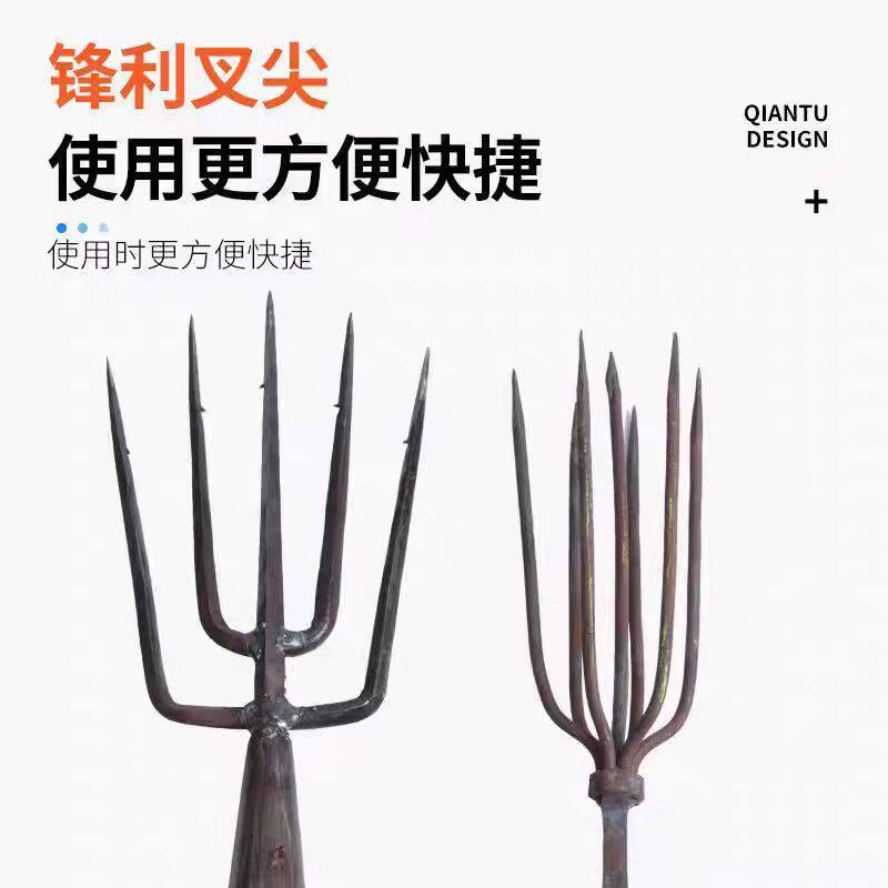 多功能锻打鱼叉七齿实心老式x铁手工大倒刺叉头叉鱼插鱼叉子水鱼