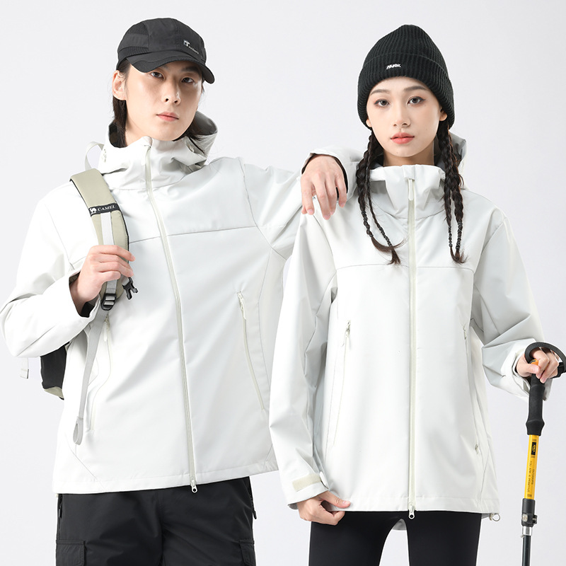 户外冲锋衣男休闲连帽单层薄款防风防水宽松透气登山服女外套