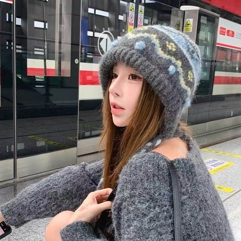 费尔岛复古风流苏针织毛线帽子女秋冬季新款保暖护耳包头帽显脸小