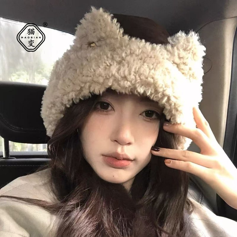 韩系可爱猫耳朵羊羔毛渔夫帽子女2025新款冬季加厚保暖护耳毛绒帽,服饰配件/皮带/帽子/围巾,帽子,淘宝优惠券,粉丝福利购,淘宝优惠卷