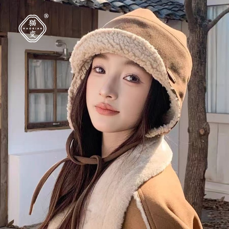 日系加厚羊羔绒雷锋帽子女款冬季