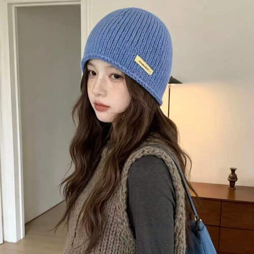 韩系极简贴布纯色瓜皮帽女秋冬
