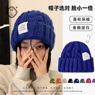 大头围粗针织毛线帽子女冬季加厚百搭绿色宽松ins潮显脸小针织帽