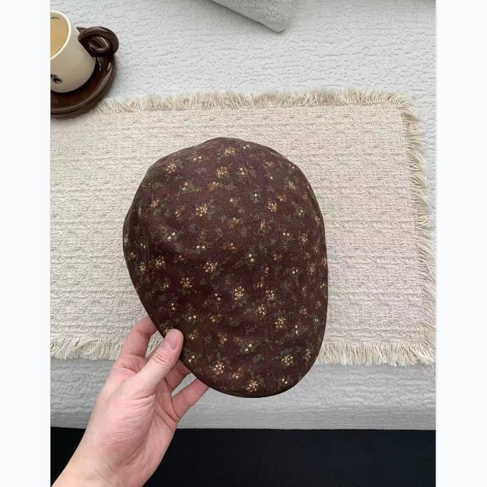 复古碎花前进帽女春秋韩版百搭文艺画家帽显脸小棉质时尚休闲帽子