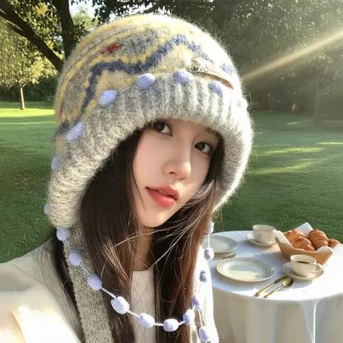 费尔岛风复古针织包头帽子女保暖