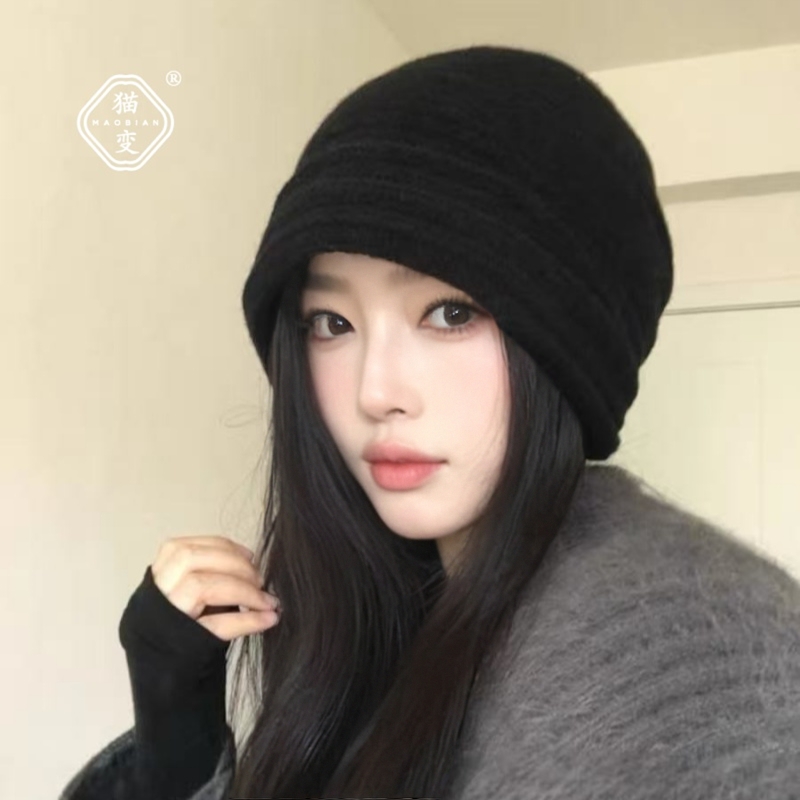 韩系大头围针织堆堆帽子2025新款