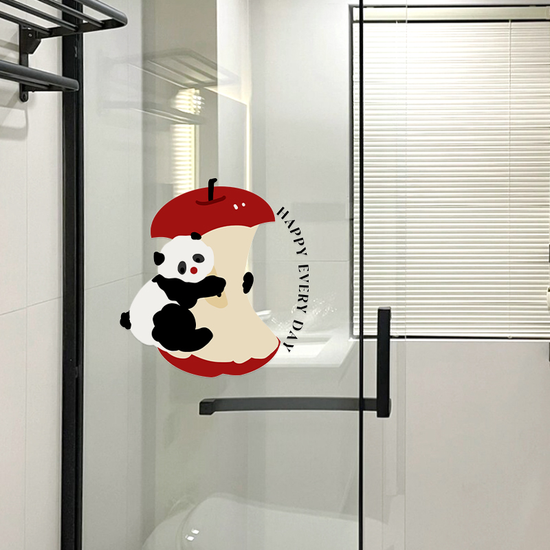玻璃静电贴卡通熊猫窗户贴纸免胶不留痕窗花家用移门双面装饰贴画