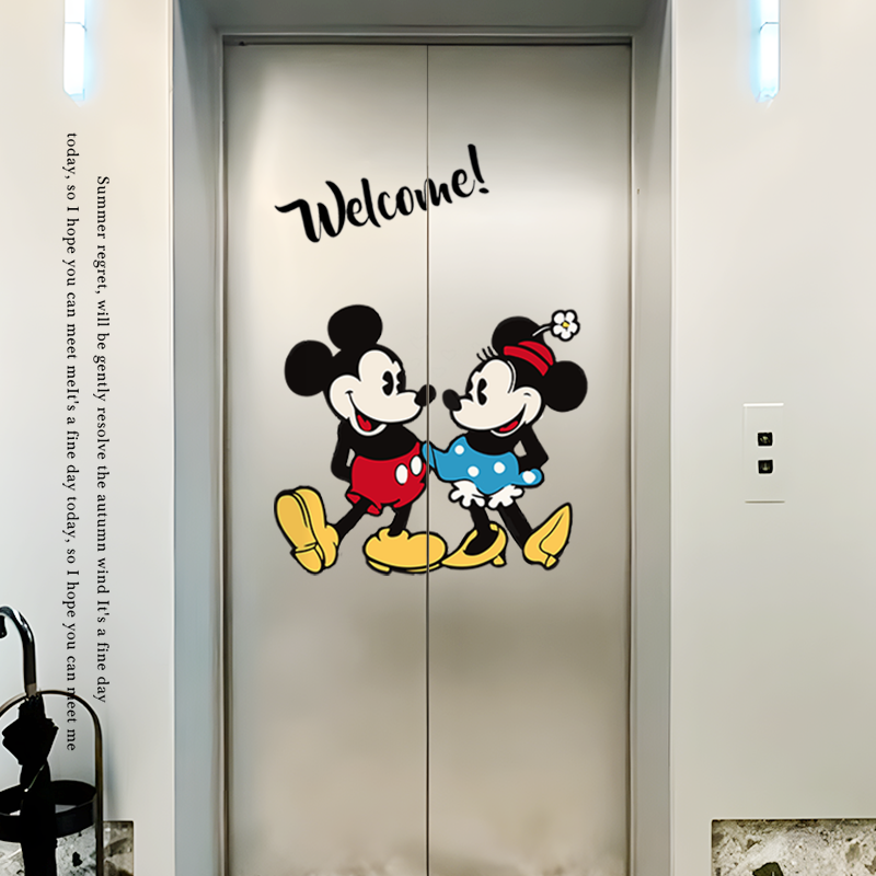 高级感入户电梯门贴纸一梯一户门口装饰米奇房门改造翻新自粘贴画