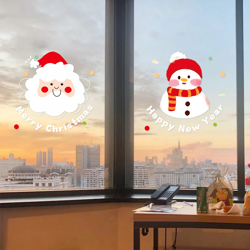 圣诞风厨房玻璃门贴客厅阳台窗花浴室推拉门圣诞风装饰贴纸静电贴