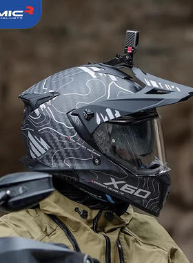 RYMIC睿觅碳纤维拉力盔X60摩托车头盔男机车越野双镜片全盔四季3C