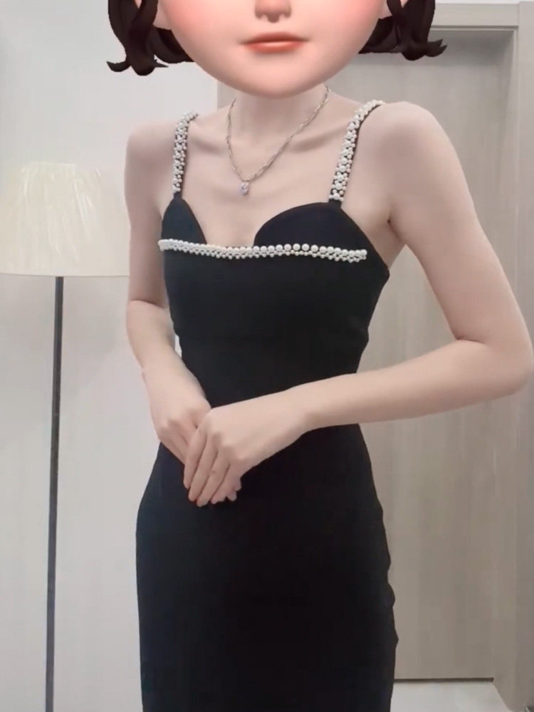 빈티지 연간 파티 생일 미니 드레스 라이트 럭셔리 틈새 하이 엔드 햅번 스타일 블랙 페르시 서스펜더 드레스