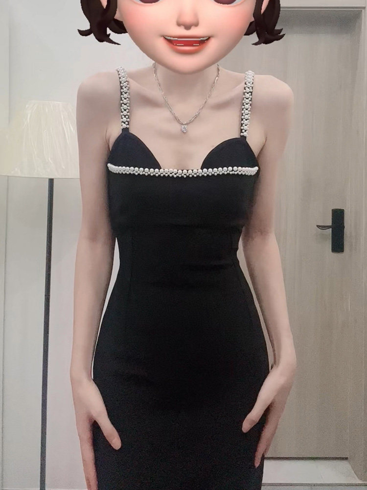 빈티지 연간 파티 생일 미니 드레스 라이트 럭셔리 틈새 하이 엔드 햅번 스타일 블랙 페르시 서스펜더 드레스