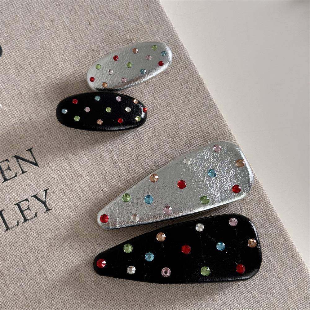 y2k彩钻皮质BB夹鸭嘴夹时髦百搭刘海边夹气质夹子发饰新款头饰