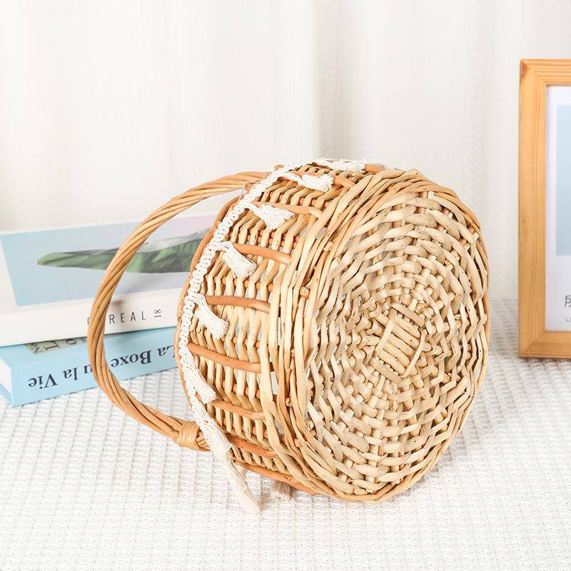 跨境柳编手提流苏花篮藤编篮子伴手礼喜铺包装篮花店儿童节插花篮