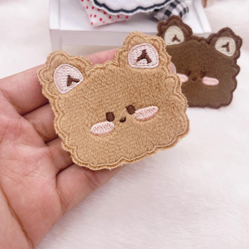 可爱卡通熊猫发夹毛绒小熊刺绣刘海贴头饰配件辅料魔术贴