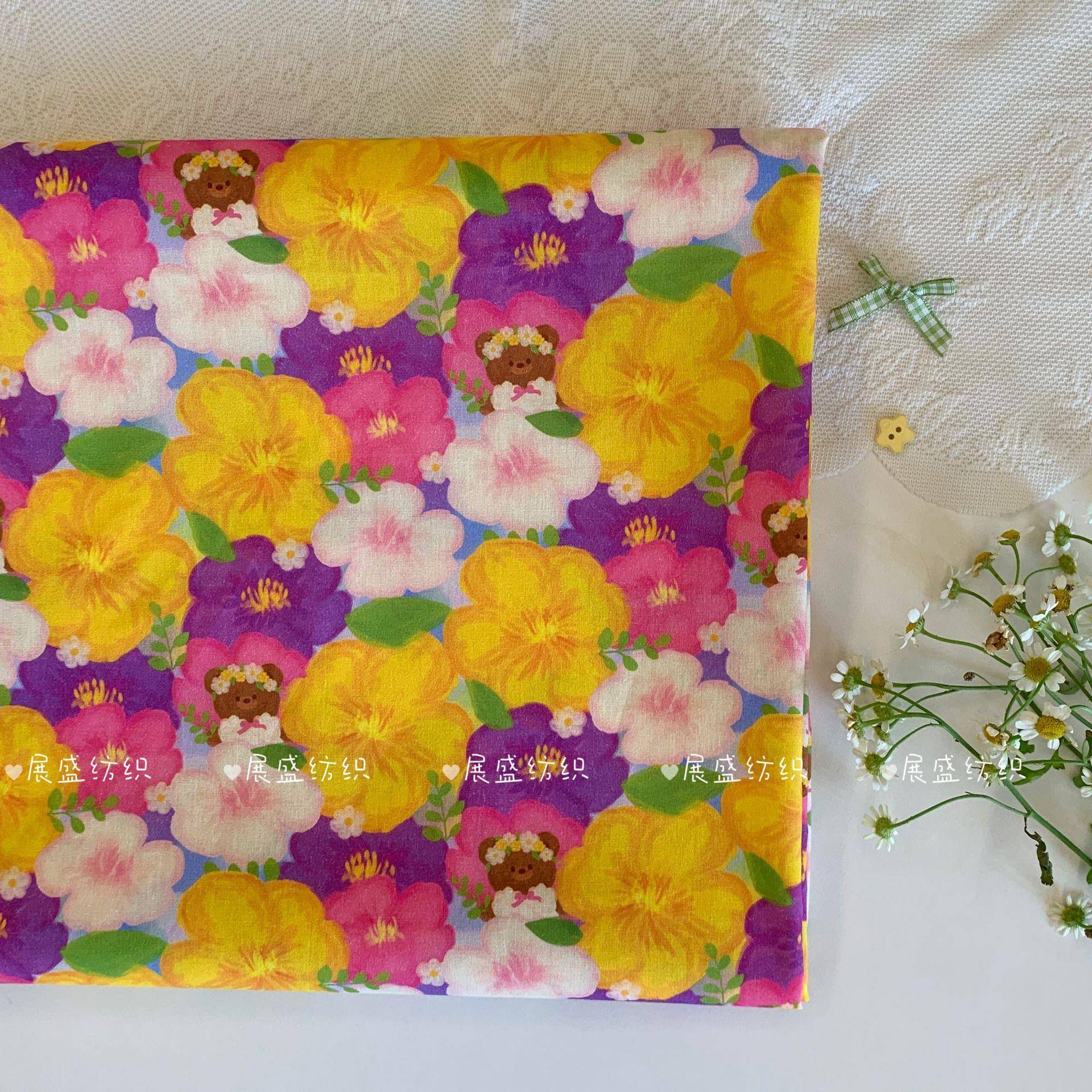 全棉40支印花布料 Q版卡通熊可爱印花布 箱包家居服睡衣童装服装