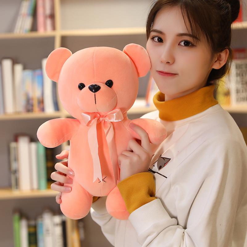 跨境新款羽绒棉彩色站姿熊公仔毛绒玩具抛洒抓机娃娃陪睡玩偶婚庆