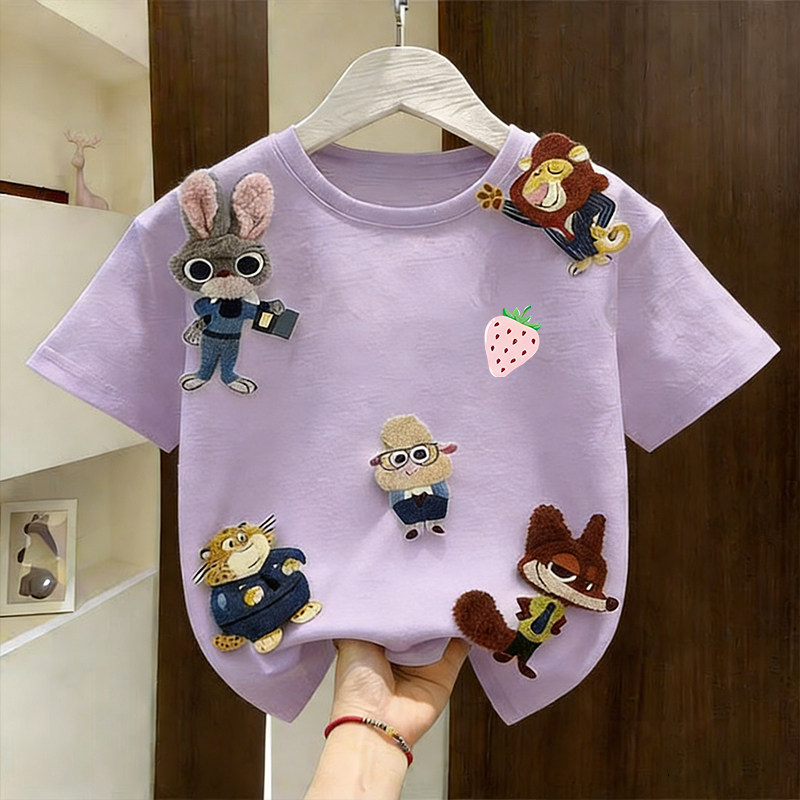 男女童夏季新款立体玩偶疯狂动物娃娃短袖T恤纯棉中大童宽松上衣