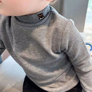 中小童上衣 宝宝内搭羊棉绒保暖t恤打底衫 儿童休闲半高领长袖 新款