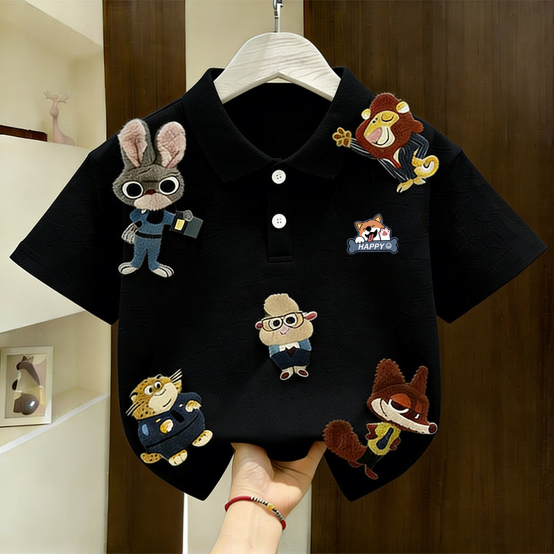 夏季2026新款童装纯棉Polo衫短袖T恤疯狂动物立体娃娃男女童上衣