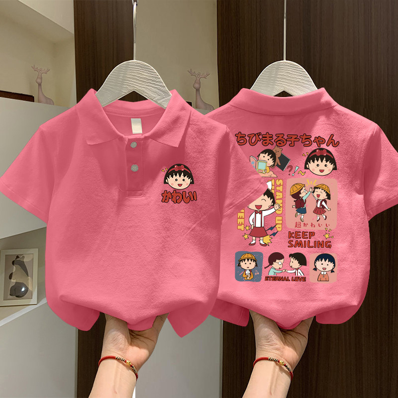 女童翻领短袖t恤纯棉夏季女孩樱桃小丸子夏装半袖休闲女宝polo衫