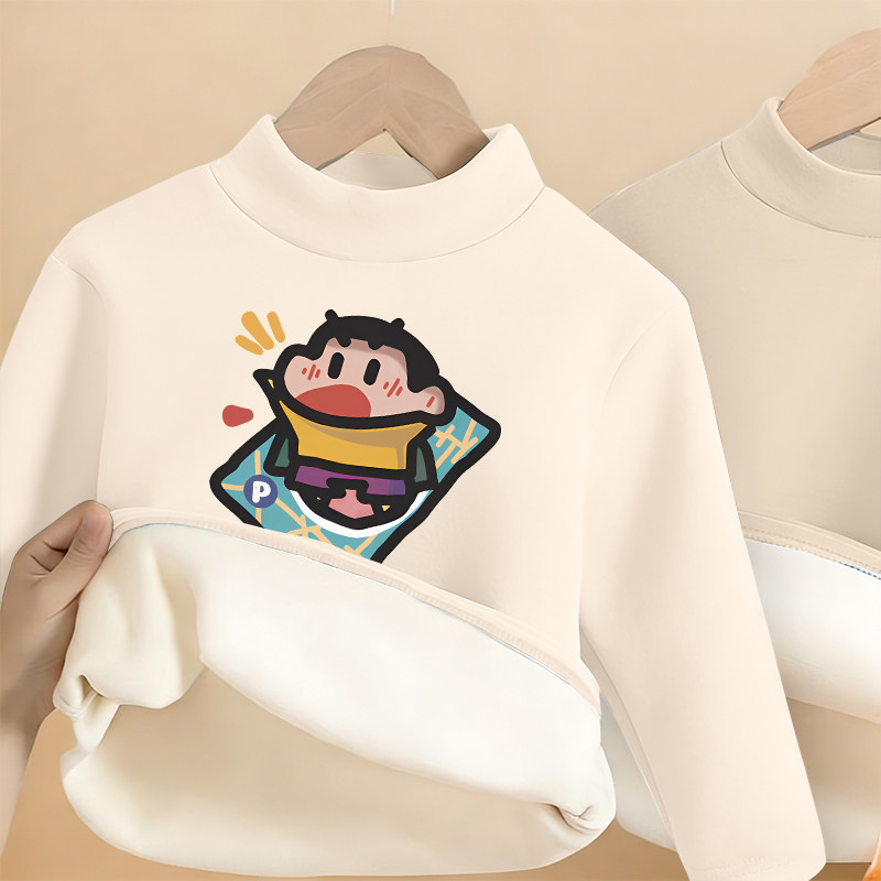 秋冬季儿童加绒打底衫男童学生装痞帅摇粒绒长袖t恤中大童上衣服