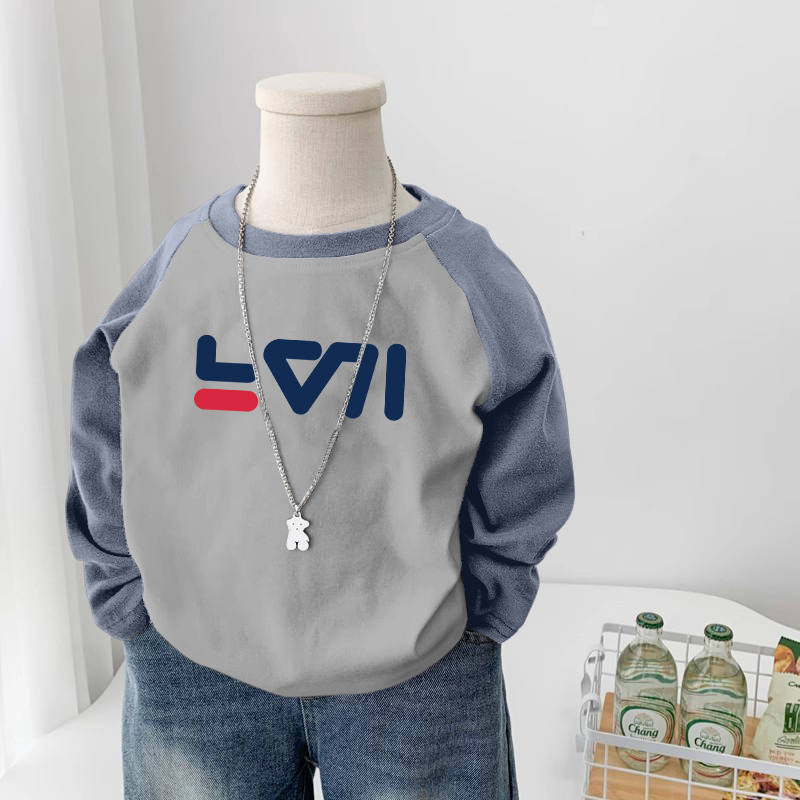 纯棉拼接男童长袖t恤春秋2025新款儿童插肩潮牌小学生休闲打底衫