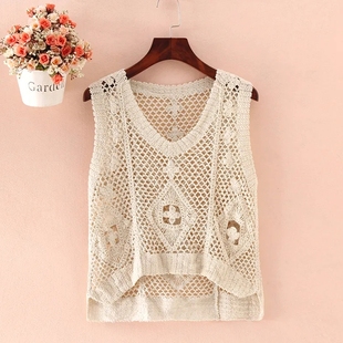 vest blouse 镂空套头纯色背心罩衫 pullover solid Hollow color