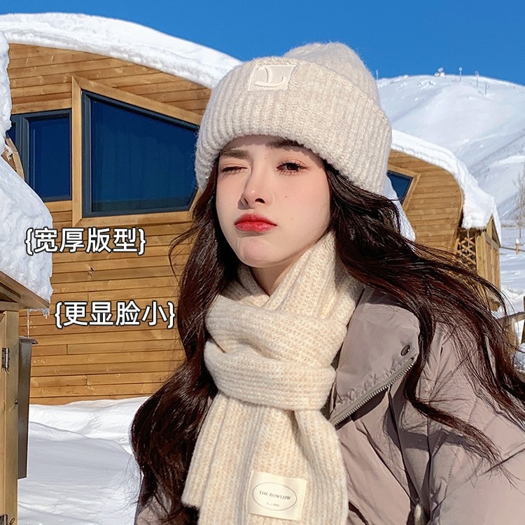 针织帽女冬季显脸小堆堆帽大头围刺绣毛线帽子护耳保暖冷帽男