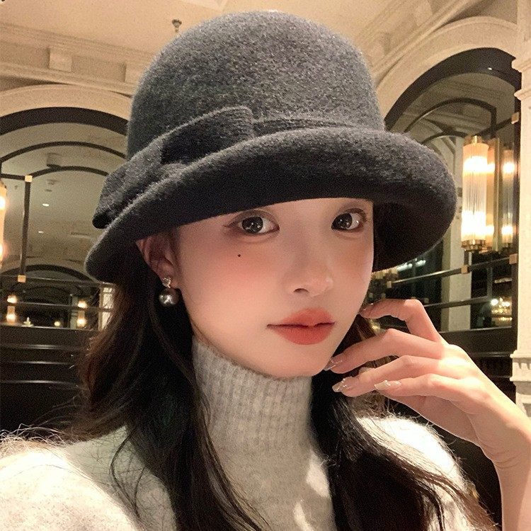 赫本风卷边羊毛蝴蝶结礼帽女冬季法式圆顶千金帽显脸小渔夫帽盆帽,服饰配件/皮带/帽子/围巾,帽子,淘宝优惠券,粉丝福利购,淘宝优惠卷