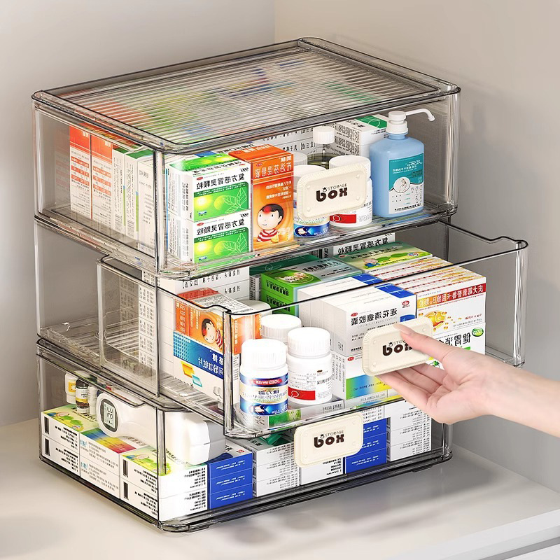 抽屉式药箱透明药物收纳盒家用药品置物架家庭分装箱大容量医药箱