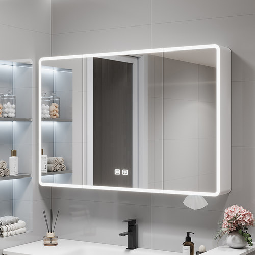 圆弧无底板智能镜柜带美妆收纳架