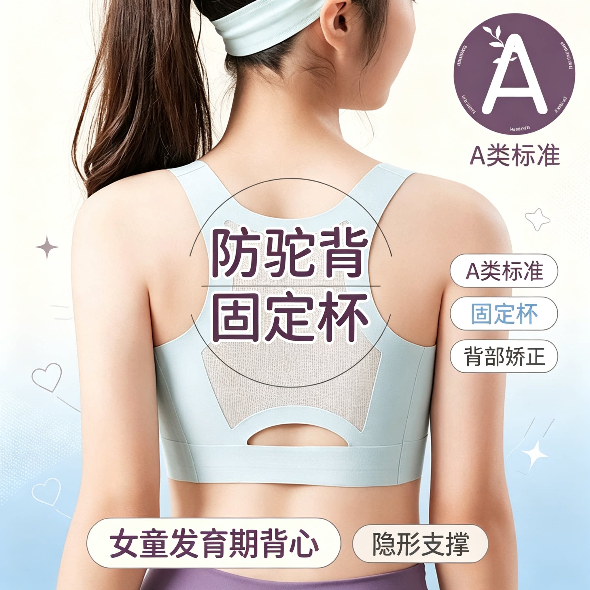 女童防驼背发育期内衣中小学生女孩矫正背心固定杯无痕防凸点文胸