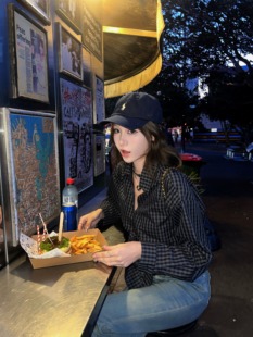 韩系格纹绑带衬衫 蓝调Blue 日常休闲短上衣 piggy 八盖pinky