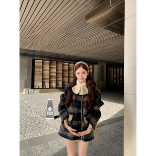 八盖pinky piggy 莫蒂迷失林 经典格纹65羊毛两面穿外套女呢大衣