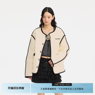 REVAN芮范奥莱冬季樱桃系列小香风格纹羽绒服外套RM90502304